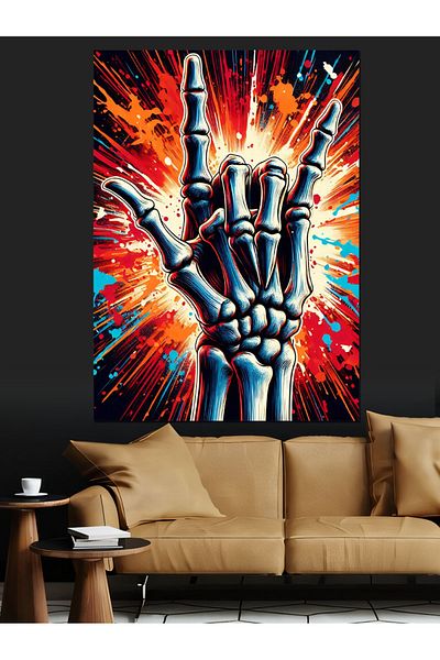 Tablomega Rorkçı Skeleton Hand Decorative Canvas - Mdf Wooden Painting