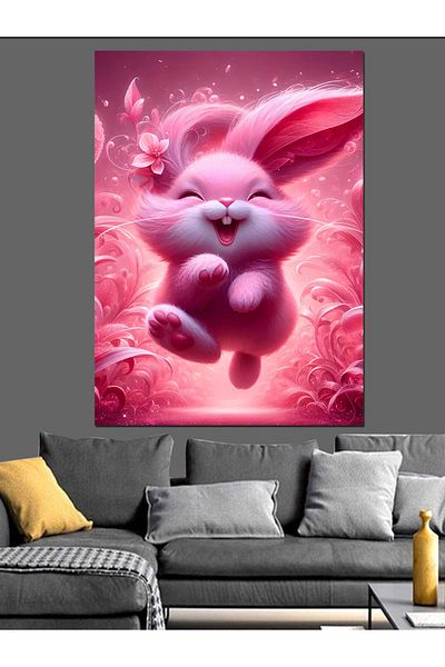 Tablomega Pink Rabbit Decorative Canvas - Mdf Wooden Painting
