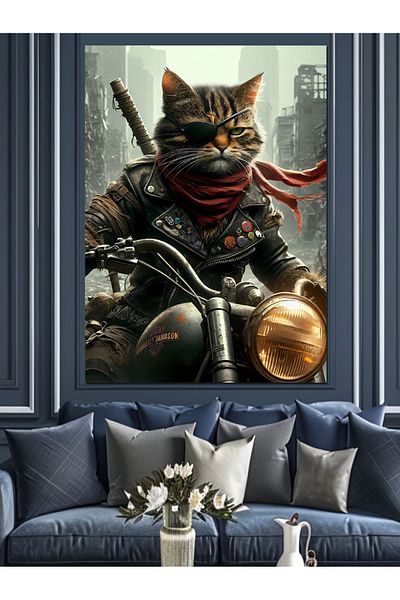 Tablomega Motorcycle Riding Cat Decorative Canvas - Mdf Wooden Painting