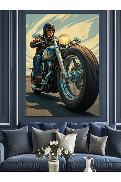 Tablomega Driver on Motorcycle Decorative Canvas - Mdf Wooden Painting