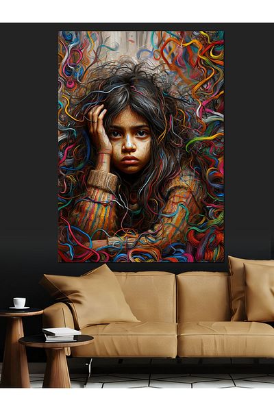 Tablomega Pânză decorativă cu portret de femeie cu modele colorate - pictură din lemn MDF