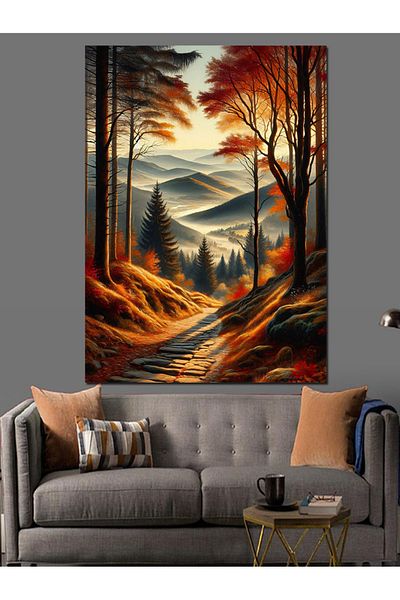 Tablomega Autumn Path Decorative Canvas - Mdf Wooden Painting
