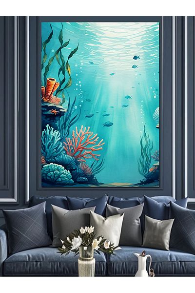 Tablomega Fish under the Sea Decorative Canvas - Mdf Wooden Painting