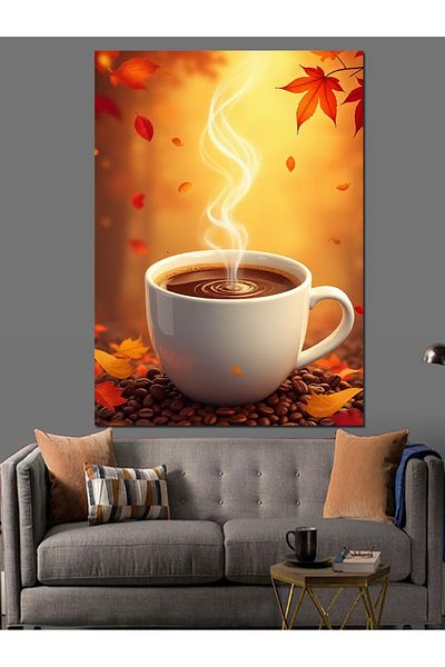 Tablomega Autumn Coffee Cup Decorative Canvas - Mdf Wooden Painting