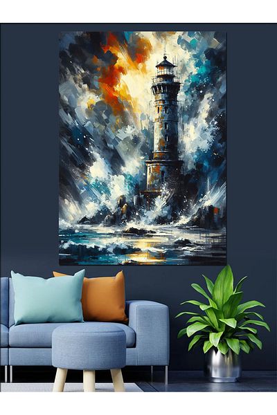 Tablomega Stormy Sea Decorative Canvas - Mdf Wooden Painting