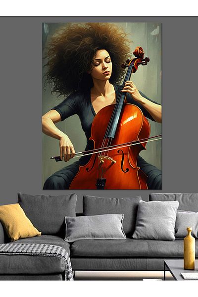 Tablomega Woman Playing Cello Decorative Canvas - Mdf Wooden Painting