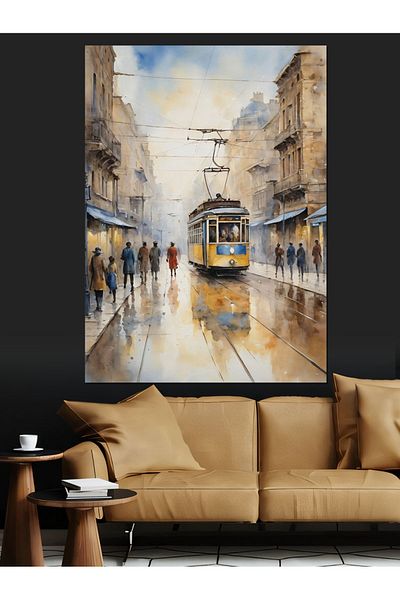 Tablomega Tram Street Decorative Canvas - Mdf Wooden Painting