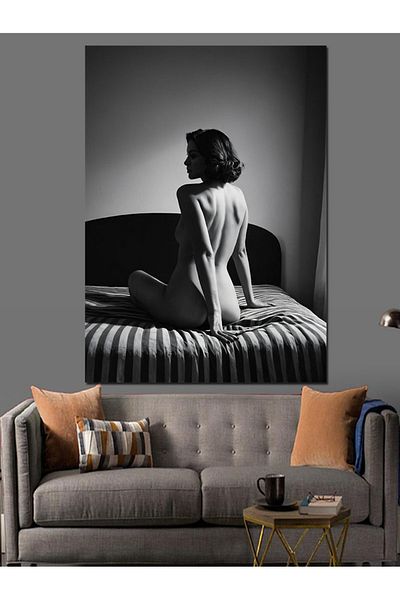 Tablomega Woman Sitting on Bed Decorative Canvas - Mdf Wooden Painting