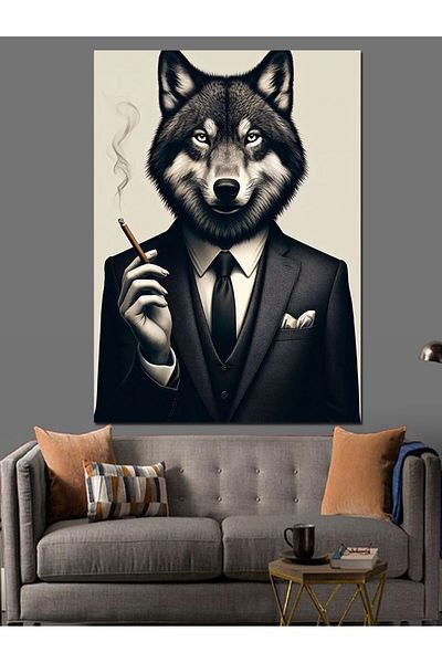 Tablomega Pânză decorativă Wolf fumat - Lemn MDF