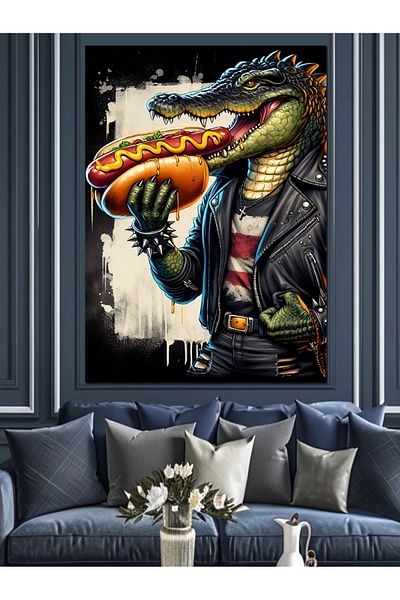 Tablomega Giant Hotdog and Crocodile Decorative Canvas - Mdf Wooden Painting
