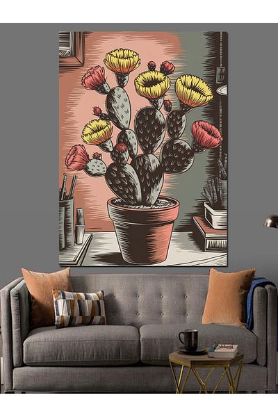 Tablomega Cactus Art Decorative Canvas - Mdf Wooden Painting