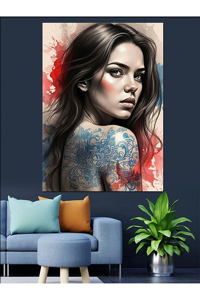 Tablomega Tattoo Patterned Woman Decorative Canvas - Mdf Wooden Painting