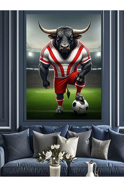 Tablomega Football Player Bull Decorative Canvas - Mdf Wooden Table