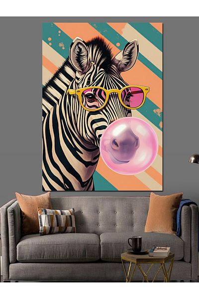 Tablomega Chewing Gum Zebra Decorative Canvas - Mdf Wooden Painting