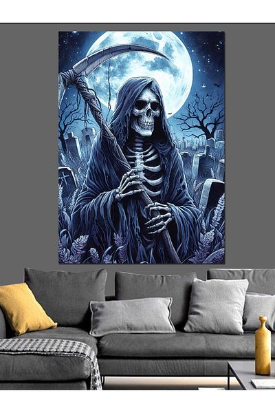 Tablomega Skeleton and Moon Decorative Canvas - Mdf Wooden Painting