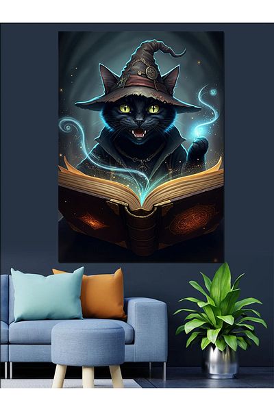 Tablomega Magician Cat Decorative Canvas - Mdf Wooden Painting