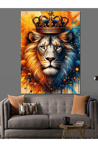 Tablomega Crowned Lion Portrait Decorative Canvas - Mdf Wooden Painting