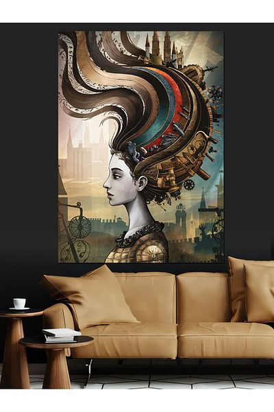 Tablomega Woman Decorative Canvas with Hairstyle - Mdf Wooden Painting