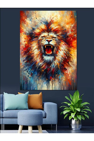 Tablomega Pânză decorativă cu leu colorat - Lemn MDF