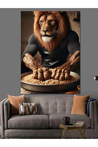 Tablomega Dough Kneading Lion Decorative Canvas - Mdf Wooden Table