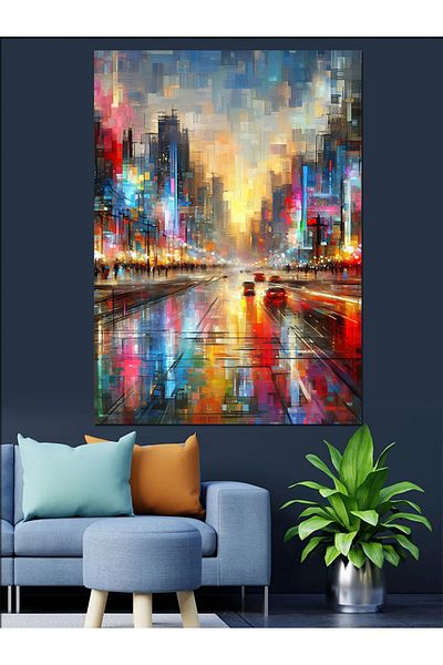 Tablomega Bright City Decorative Canvas - Mdf Wooden Table