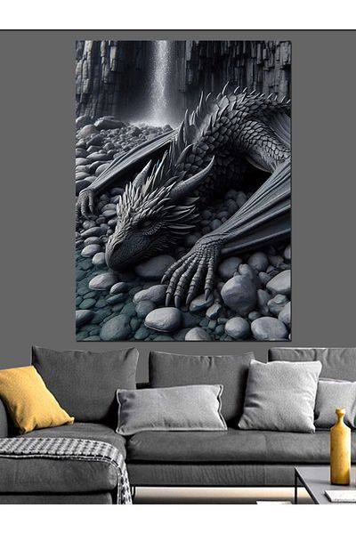 Tablomega Dragon Resting Decorative Canvas - Mdf Wooden Painting