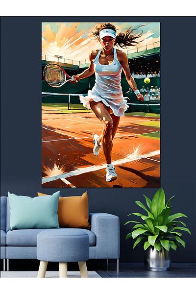 Tablomega Tennis Player Decorative Canvas - Mdf Wooden Table