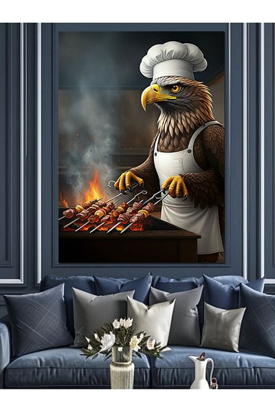 Tablomega Mangalcı Eagle Decorative Canvas - Mdf Wooden Painting