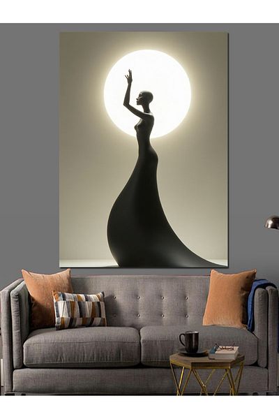 Tablomega Moon and Woman Silhouette Decorative Canvas - Mdf Wooden Painting