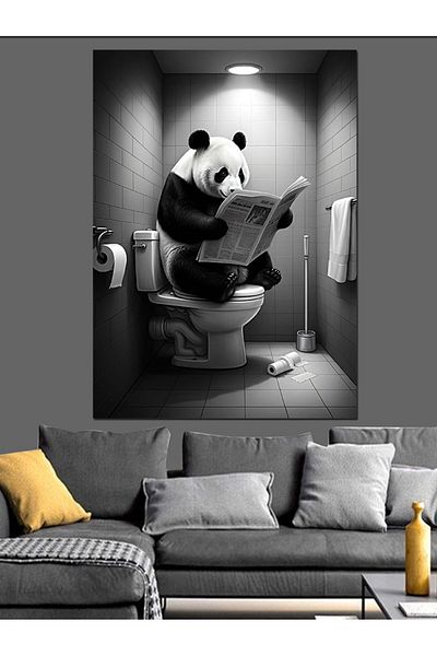 Tablomega Panda care citeste ziare Pânză decorativă - Lemn MDF