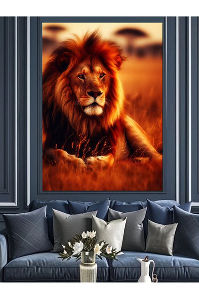 Tablomega Lion Portrait Decorative Canvas - Mdf Wooden Painting