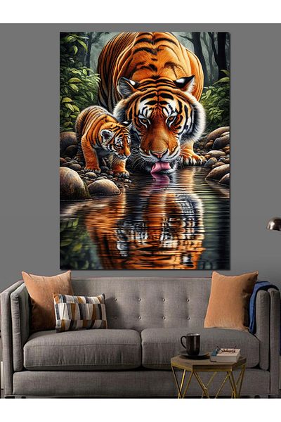 Tablomega Tiger and Water Reflection Decorative Canvas - Mdf Wooden Painting