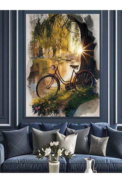Tablomega Bicycle and Sunset Decorative Canvas - Mdf Wooden Painting