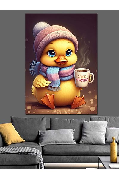 Tablomega Păpușă de rață care ține o cană caldă Pânză decorativă - Lemn MDF Pictură