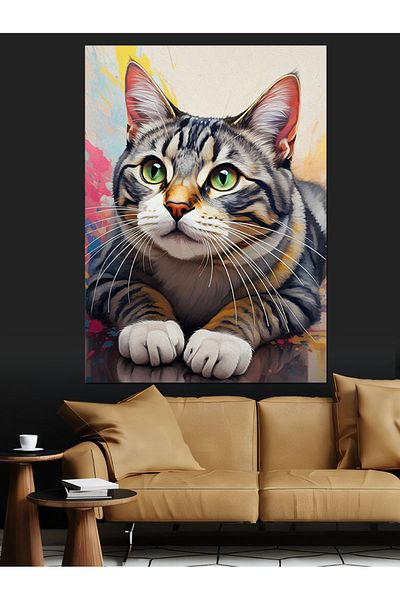 Tablomega Cat with Colorful Eyes Decorative Canvas - Mdf Wooden Painting