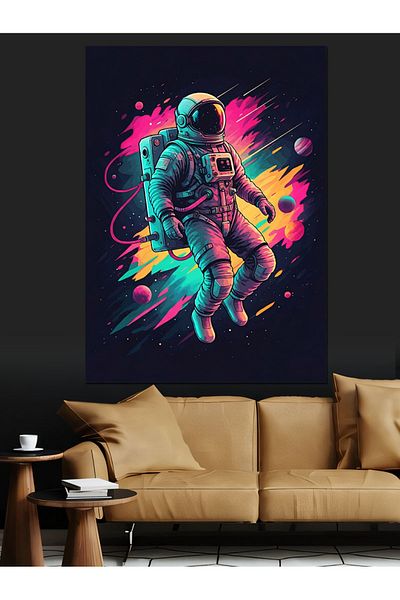 Tablomega Neon Astronaut Decorative Canvas - Mdf Wooden Table