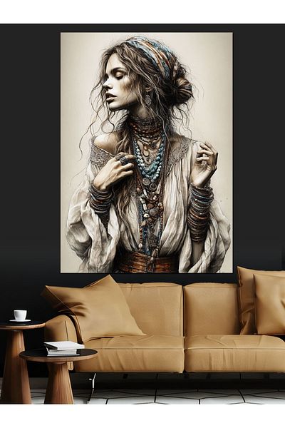 Tablomega Old Style Woman Portrait Decorative Canvas - Mdf Wooden Painting