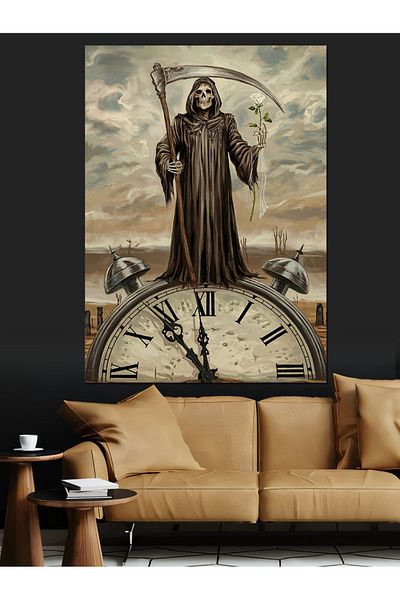 Tablomega Death Figure on the Clock Decorative Canvas - Mdf Wooden Painting