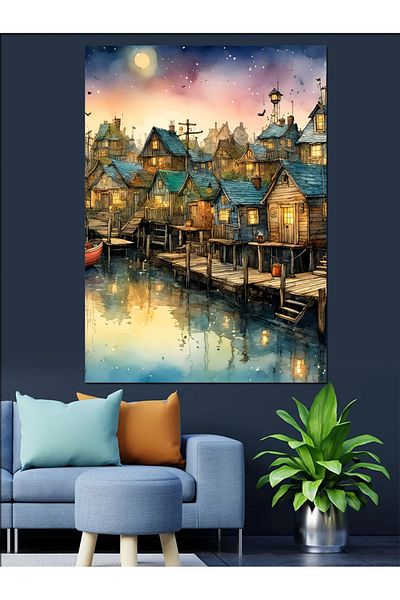 Tablomega Pânză decorativă Calm Coastal Town - Lemn MDF