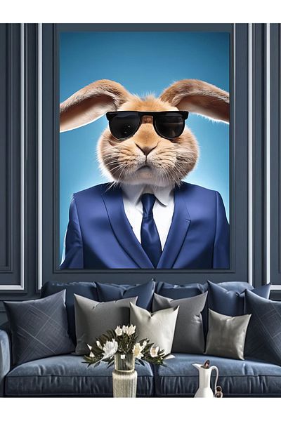 Tablomega Rabbit with Sunglasses Decorative Canvas - Mdf Wooden Painting