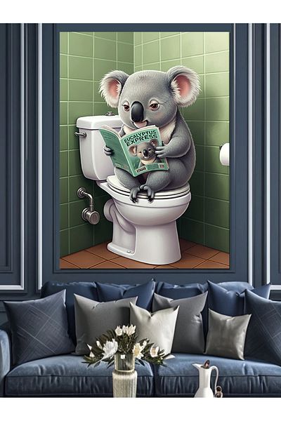 Tablomega Pânză Decorativă Koala pe Toaletă - Lemn MDF