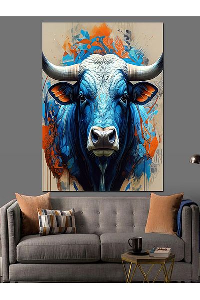 Tablomega Pânză decorativă Blue Bull Portrait - Lemn MDF