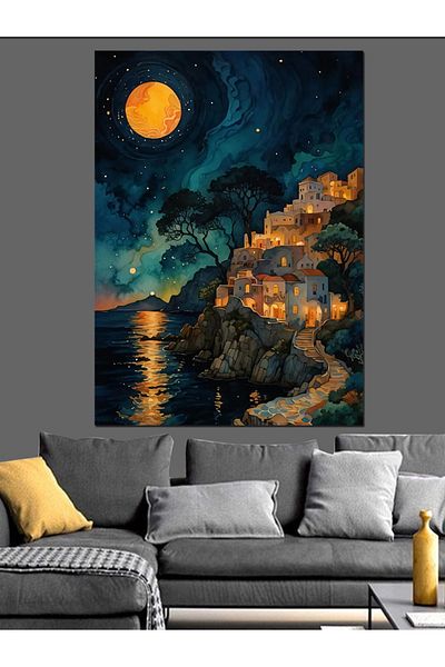 Tablomega Night Coastal Landscape Decorative Canvas - Mdf Wooden Painting