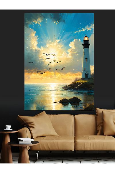 Tablomega Lighthouse and Seagulls Decorative Canvas - Mdf Wooden Painting