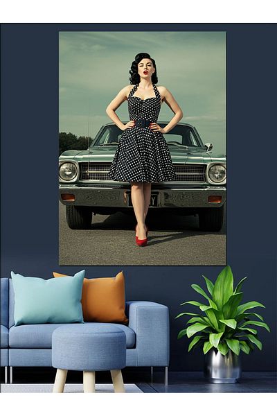 Tablomega Classic Car And Woman Decorative Canvas - Mdf Wood Art Print