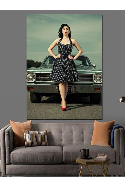 Tablomega Classic Car And Woman Decorative Canvas - Mdf Wood Art Print