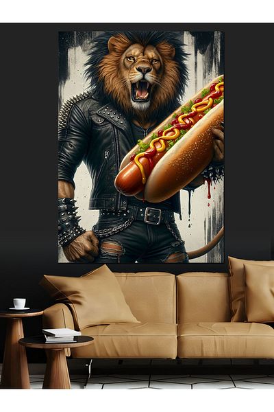 Tablomega Lion Holding Sausage Canvas Decorativ - MDF Lemn