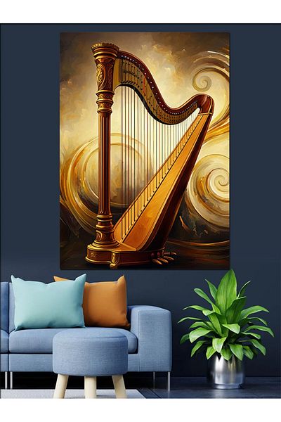 Tablomega Golden Harp Decorative Canvas - Mdf Wooden Painting