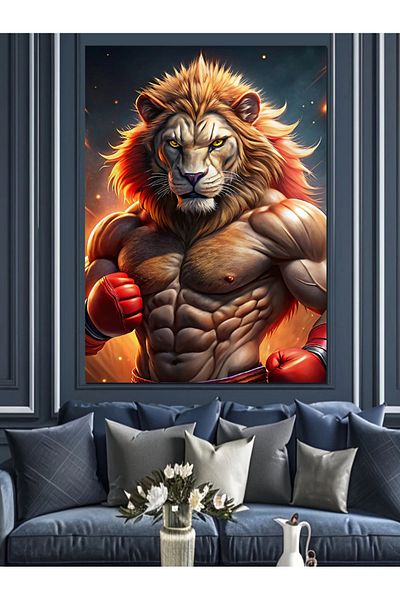 Tablomega Boxer Lion Decorative Canvas - Mdf Wooden Painting