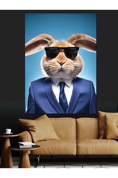 Tablomega Rabbit with Sunglasses Decorative Canvas - Mdf Wooden Painting